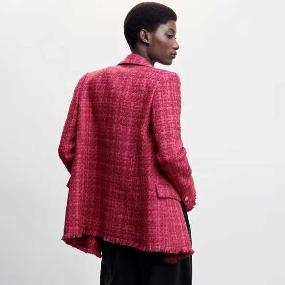 Mango Tweed Blazer Buttons Fuchsia New - Picture 6 of 9